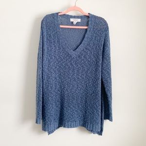 Anthropologie Workshop Republic Clothing Blue Deep V Neck Open Knit Sweater XL